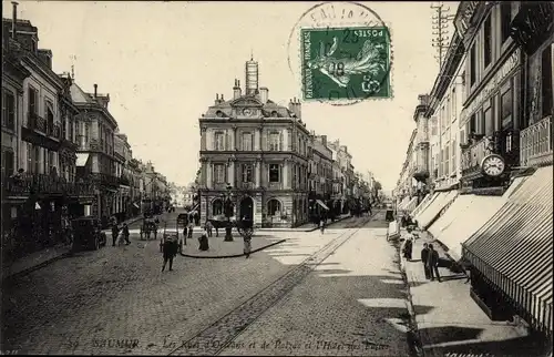 Ak Saumur Maine et Loire, Les Rues d'Orleans et de Balzac et l'Hotel des Postes