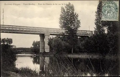 Ak Briollay Maine et Loire, Le Pont du Chemin de Fer sur le Loir