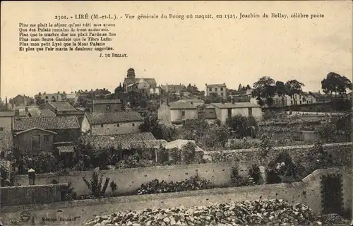 Ak Liré Maine et Loire, Vue generale du Bourg, Gedicht von J. du Bellay, Plus me plait le sejour...