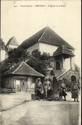 Ak Mertzen Merzen Haut Rhin, L'Eglise et le Puits