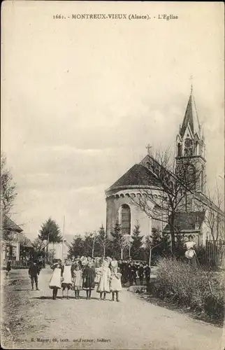 Ak Montreux Vieux Altmünsterol Elsass Haut Rhin, L'Eglise, Kirche, Kinder