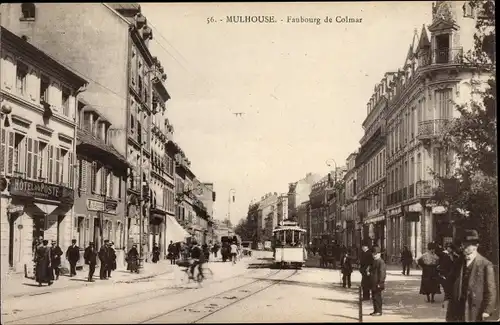 Ak Mulhouse Mülhausen Elsass Haut Rhin, Faubourg de Colmar, tramway, Hotel de Poste