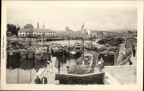 Ak Gray Haute Saône, Blick auf den Hafen