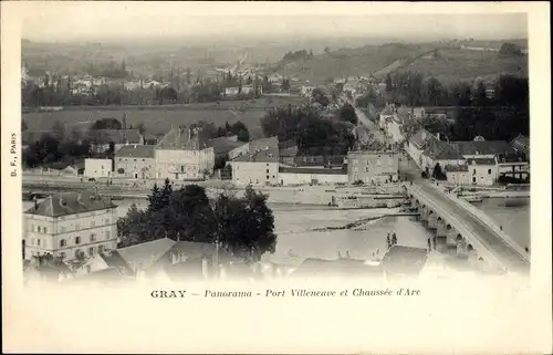 Ak Gray Haute Saône, Panorama, Port Villeneuve et Chaussee d'Arc