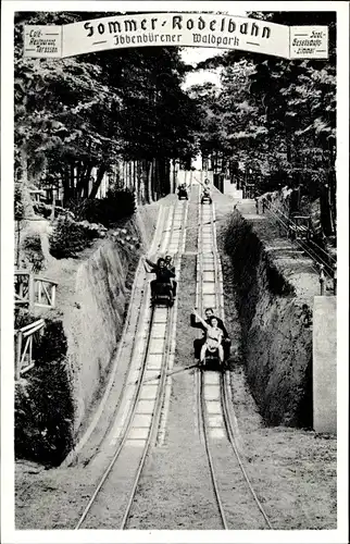 Ak Ibbenbüren im Tecklenburger Land, Sommerrodelbahn im Waldpark, E. Derhake