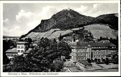 Ak Rhöndorf Bad Honnef am Rhein, Mütterheim mit Drachenfels