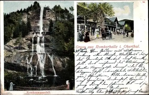 Ak Goslar Niedersachsen, Romkerhalle, Wasserfall im Okerthal