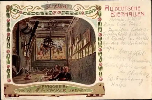 Litho Bremen Weser, Brauerei Wilhelm Remmer, Altdeutsche Bierhallen, Scheune