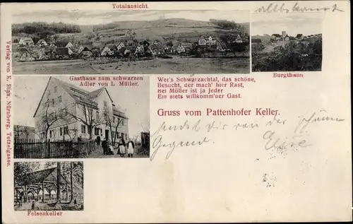 Ak Burgthann im Nürnberger Land, Pattenhofer Keller, Gasthaus zum schwarzen Adler, Felsenkeller