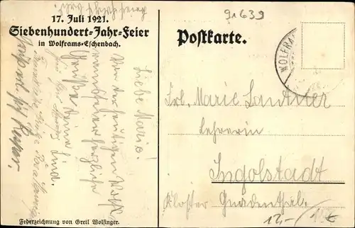 Künstler Ak Wolframs Eschenbach in Bayern, 700 Jahrfeier 1921, Wolfram von Eschenbach