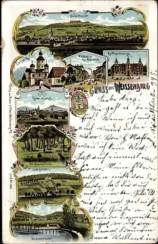 Litho Weißenburg am Sand Mittelfranken Bayern, Römerkastell, Progymnasium, Wildbadm Ludwigshöhe