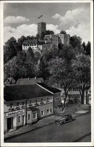 Ak Falkenstein in der Oberpfalz, Gasthof zur Post, Burg