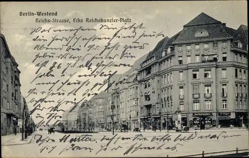 Ak Berlin Charlottenburg Westend, Reichs Straße, Ecke Reichskanzler Platz, Delikatessenhandlung