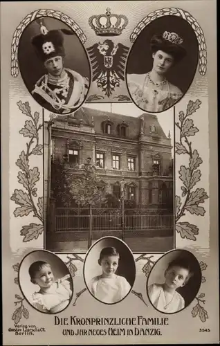 Ak Gdańsk Danzig, Kronprinz Wilhelm von Preußen, Kronprinzessin Cecilie, Kinder, Wohnhaus