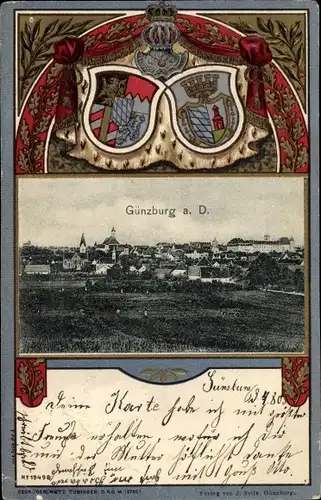 Präge Wappen Passepartout Ak Günzburg in Schwaben, Blick auf den Ort
