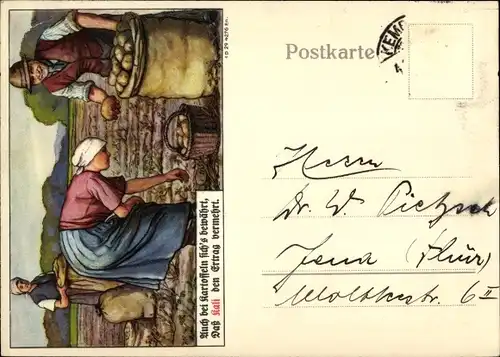 Künstler Ak Kalidüngung, Bauern bei der Kartoffelernte, Reklame