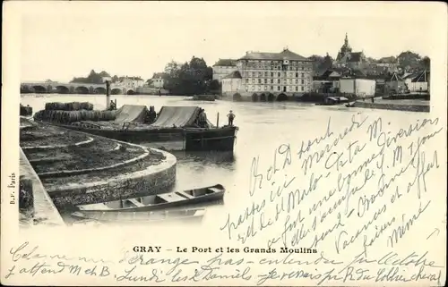 Ak Gray Haute Saône, Le Port et les Grands Moulins