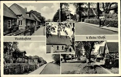 Ak Nordhastedt in Dithmarschen, Dorfpartie, Kirche, Straßenansichten