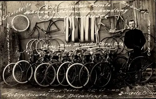 Foto Ak Crimla im Kreis Greiz Thüringen, Fahrradhandlung Arno Schleicher, Reklame