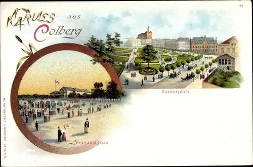 Litho Kołobrzeg Kolberg Pommern, Kaiserplatz, Strandschloss