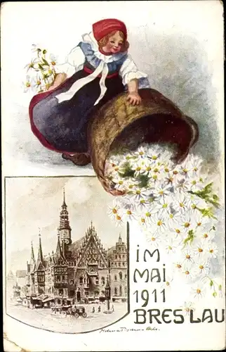 Litho Wrocław Breslau Schlesien, Mai 1911, Margaretentag, Rathaus