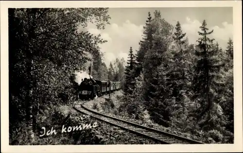 Ak Ich komme, Dampflokomotive, Deutsche Eisenbahn, Waldpartie
