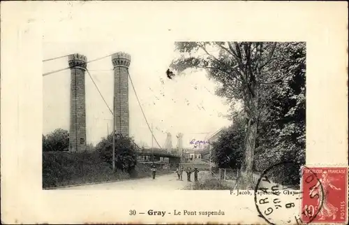 Ak Gray Haute Saône, Le Pont suspendu