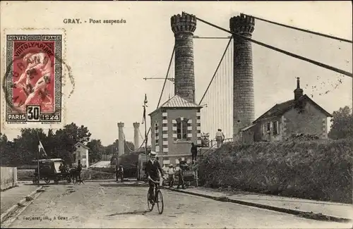 Ak Gray Haute Saône, Pont suspendu