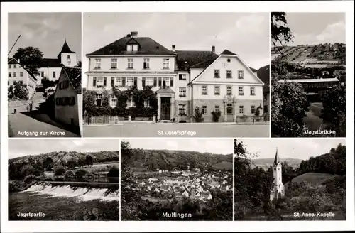 Ak Mulfingen im Hohenlohekreis, Kirche, St. Josefspflege, Jagstbrücke, St. Anna Kapelle