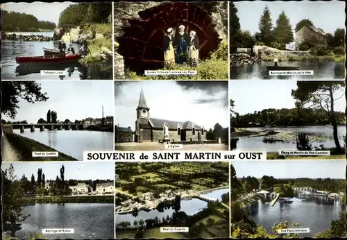 Ak Saint Martin sur Oust Morbihan, Barrage, L'Eglise, Vue panoramique
