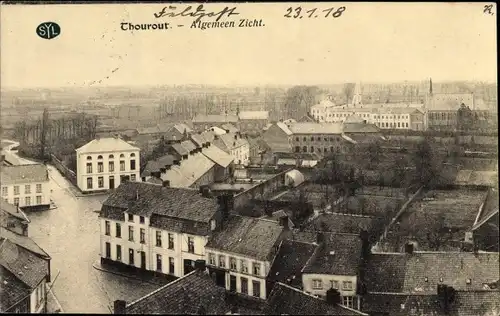 Ak Thourout Torhout Westflandern, Panorama der Ortschaft, Straße, Gebäude