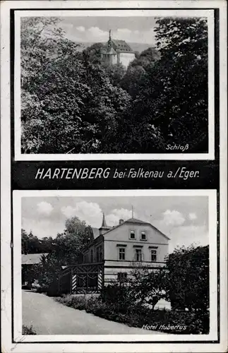 Ak Hřebeny Josefov Hartenberg Region Karlsbad, Schloss, Hotel Hubertus