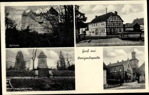 Ak Wenigenlupnitz Hörselberg Hainich in Thüringen, Schloss, Gemeindeschänke, Kirche, Schule, Denkmal