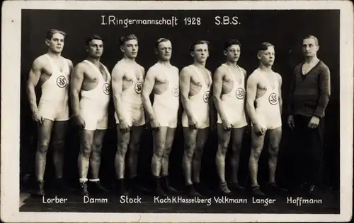 Ak I. Ringermannschaft 1928 SBS, Lorber, Damm, Stock, Koch, Hasselberg, Volkmann, Langer, Hoffmann