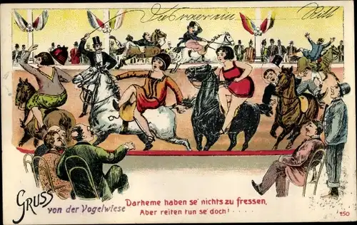 Künstler Ak Dresden, Dresdner Vogelwiese, Manege, Reiter auf Pferden