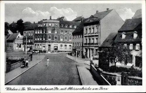 Ak Werdau i. Sa, Crimmitschauer Str., Pleissenbrücke am Stern