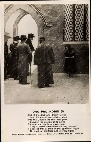 Ak Ora pro nobis, Waisenmädchen vor der Kirche, Out of the dark and dreary street