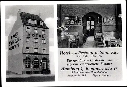 Ak Hamburg Mitte Altstadt, Hotel Stadt Kiel, Brennerstraße 17