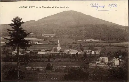 Ak Chénelette Rhône, Le Tourvéon, vue générale de lieu, eglise