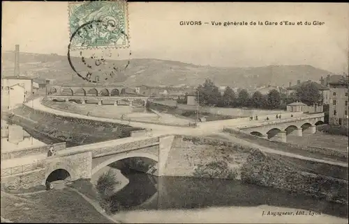 Ak Givors Rhône, Vue generale de la Gare d'Eau et du Gier