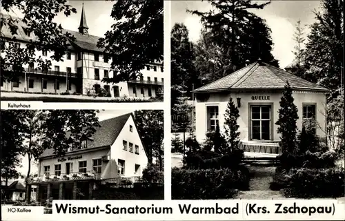 Ak Warmbad Wolkenstein in Sachsen, Wismut Sanatorium, Kulturhaus, HO Kaffee, Quelle