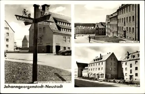 Ak Neustadt Johanngeorgenstadt, Thälmann Straße, Wegweiser, Stalinstraße