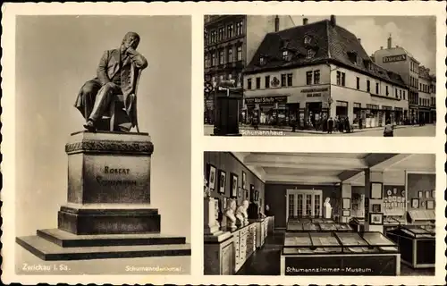 Ak Zwickau in Sachsen, Schumannhaus, Schumanndenkmal, Museum