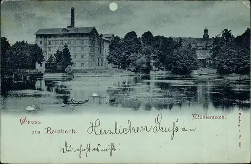 Mondschein Ak Reinbek in Schleswig Holstein, Mühlenteich