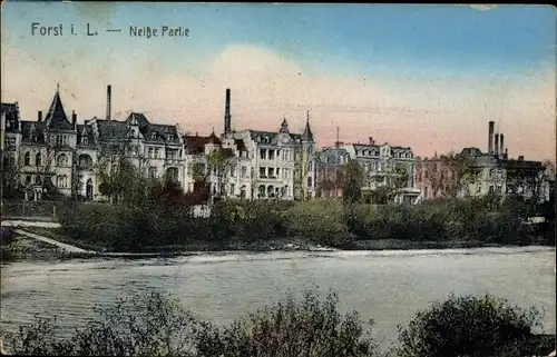 Ak Forst in der Niederlausitz, Blick auf den Ort, Neißepartie