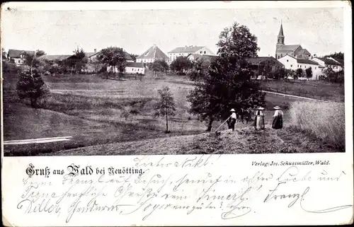Ak Wald bei Winhöring Landkreis Altötting, Blick auf den Ort, Bauern auf dem Feld