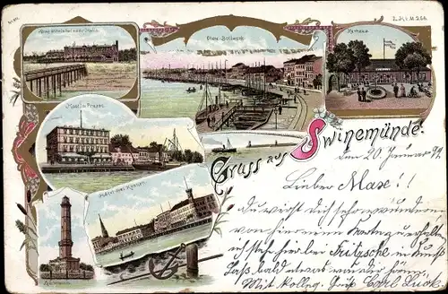 Litho Świnoujście Swinemünde Pommern, Bollwerk, Kurhaus, Hotel drei Kronen