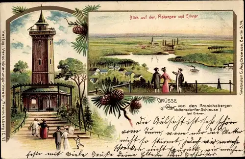 Litho Woltersdorf bei Berlin, Kranichsberge, Woltersdorfer Schleuse, Erkner, Flakensee,Aussichtsturm