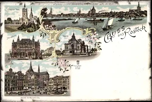 Litho Rostock, Theater, Kröpeliner Tor, Ständehaus, Panorama