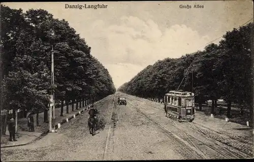 Ak Wrzeszcz Langfuhr Gdańsk Danzig, Große Allee, Straßenbahn 6